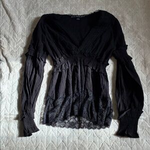 HYFVE Black Lace Ruffle Blouse